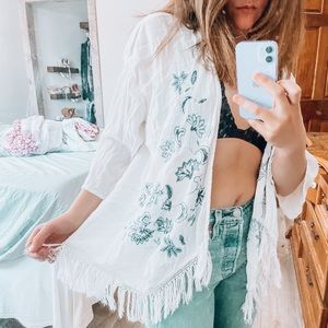 Tasseled Embroidered Beachy Boho Cover up Shawl